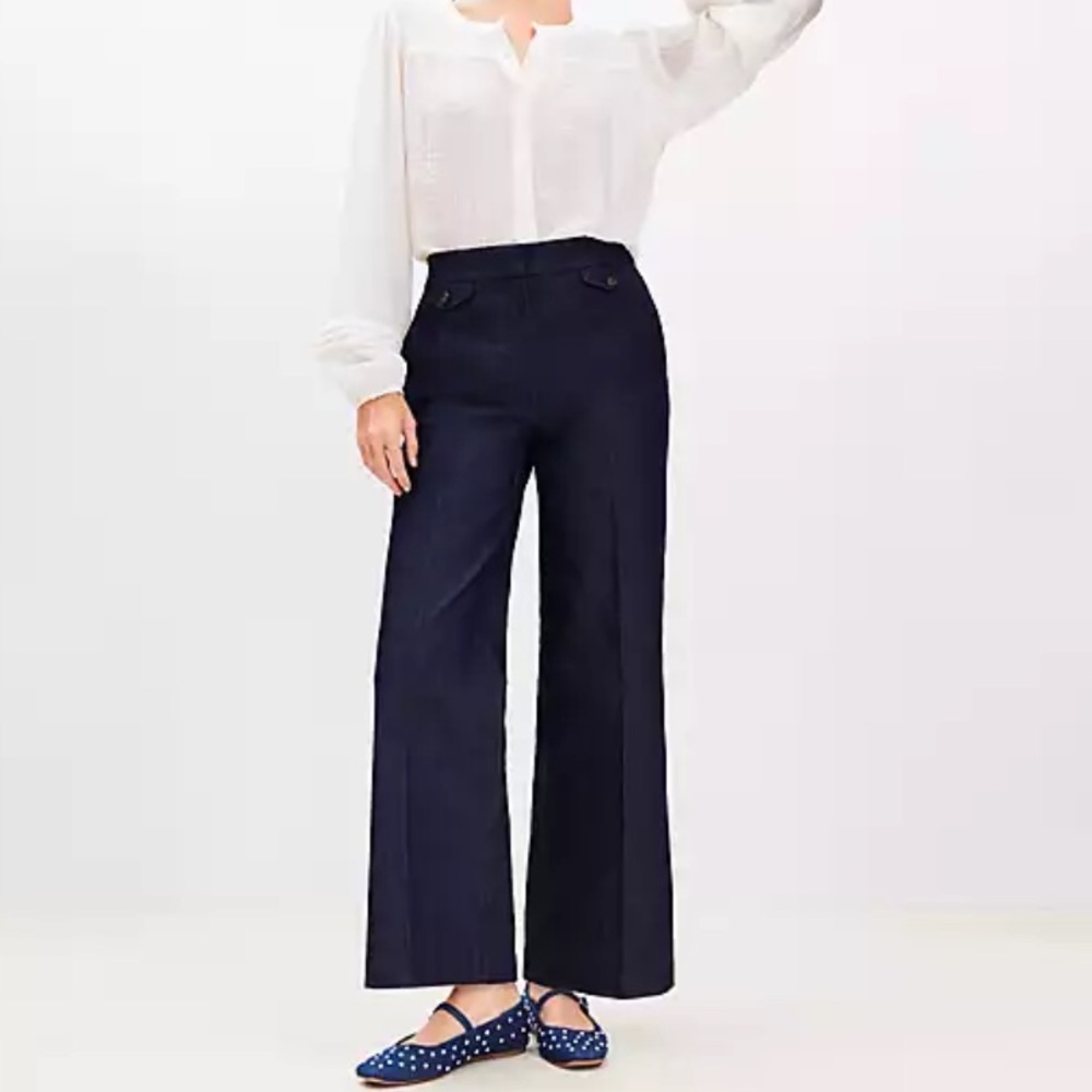 Loft Coin Pocket Clean Wide Leg Pants in Refined Denim